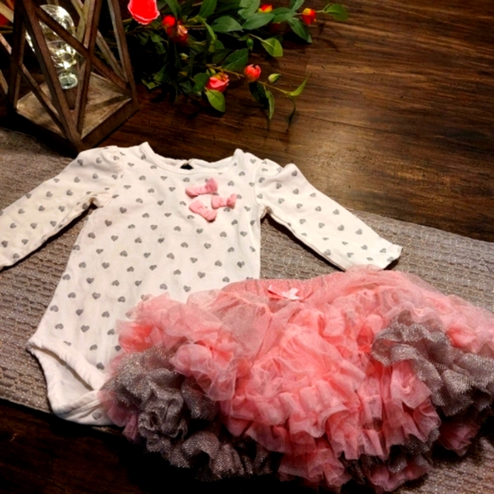 Baby Grand Signature baby girl, outfit, Dress, tutu, dress, set. Pink Silver